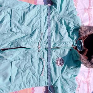 Women’s Mint Green Winter Jacket | Fur Hood