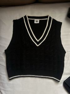 Black Knit Vest with White Trim
