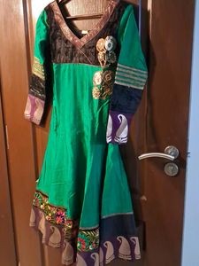 Elegant Green &amp; Black Anarkali Suit