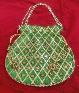 Mirror Worked Green Potli
