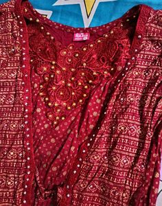 Maroon Dress with Gold Embroidery