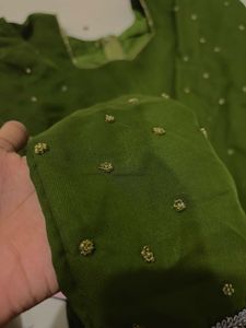 Green Heavy Worked Kurta!