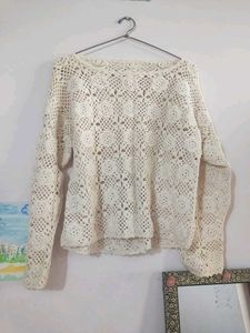 Embroidered Crochet Cotton Top