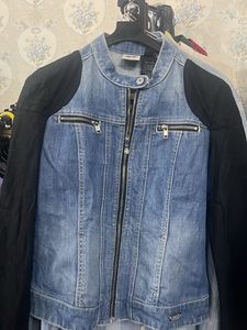 Denim Jacket with Black Sleeves