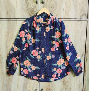 Black Floral Desgin Shirt Size-44