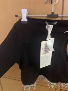 Zara Off Shoulder Rib Stretch Top With Tassel