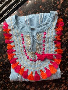 Tassel yoke blue kurta