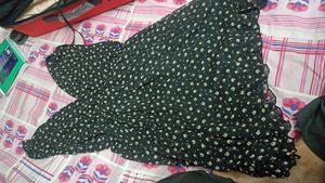 Short Black Pinafore Floral Deep V Neck Dress