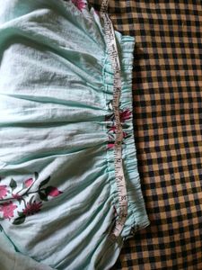 Blue Cotton Floral Dress With Plazzo