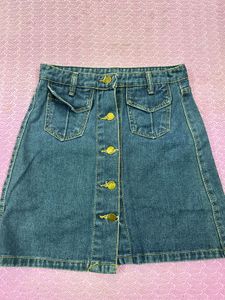 Denim Button-Front Mini Skirt