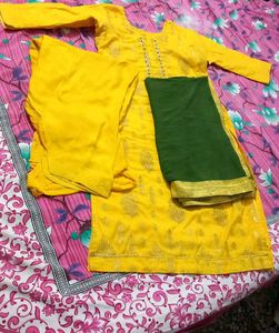 Yellow & Green Salwar Kameez Suit