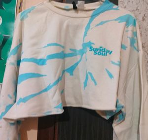 H&amp;M White Cropped Sunday Soul Hoodie