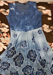 Denim Rose Print Dress