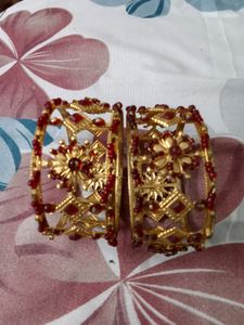 Ornate Gold & Red Bangle Set