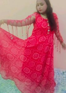 Red Bandhani Anarkali Dress