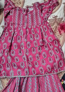 Girls&#39; Pink Printed Kurta Set