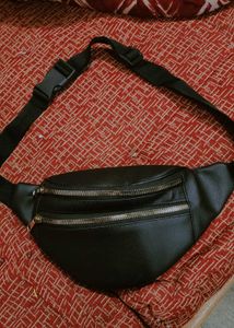 Black Faux Leather Waist Bag