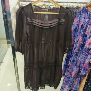 One Piece Brown Tiered Mini Dress,2_set