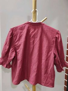 Pale Red Button-Down Crop Shirt