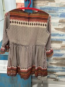 Tan and brown printed Kurti style top