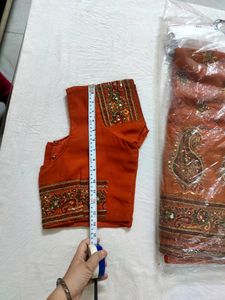Orange Embroidered Paisley Saree