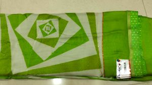 Green &amp; White Striped Saree with Gold Details