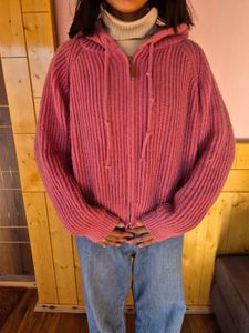 Pink Knit Zip-Up Hoodie