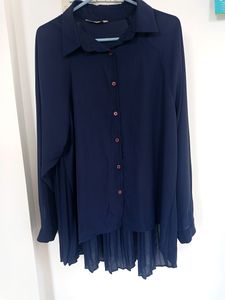 Navy Blue Pleated Blouse