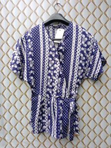 New With Tag Korean Art Dotted Blue Wrap Top