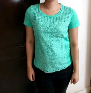 Olivia Lauren Women Green Shiny Lace Casual Top