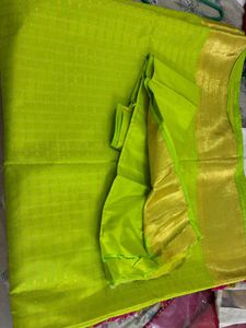 Lime Yellow Pure Kanchi Saree- Unstiched Blouse