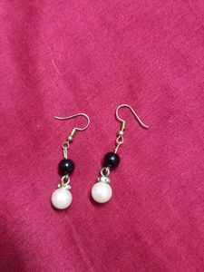 Pearl & Black Bead Dangle Earrings