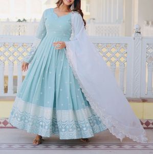 Embroidered Gown & Dupatta Set 🩵