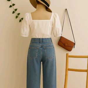 Tokyo Talkies Smoked Puff Sleeves Pure Cotton Top