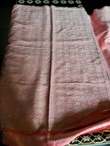 Light Pink Saree with Silver Border