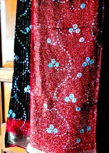 Sparkling Red & Black Saree