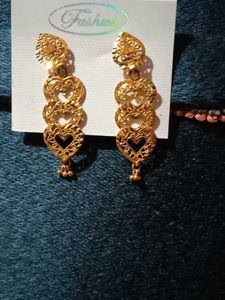 Gold Tone Heart Drop Earrings