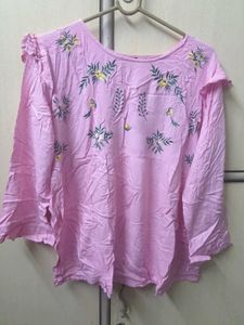 Pink Embroidered Floral Top