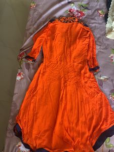 Orange Shrug Fit Dress With Dark Blue