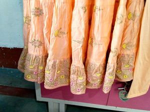 Peach Embroidered Long Frock With Suit