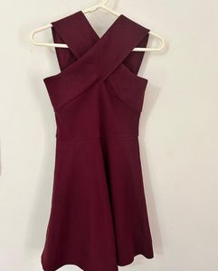Burgundy Cross Halter Mini Dress
