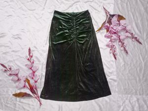 Sap Green Velvet Long Skirt