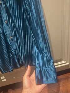 Blue Pleated Shirt And Skirt Set