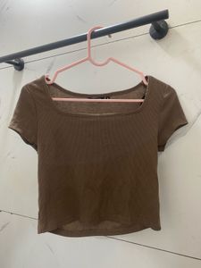 Brown Square Neck Top