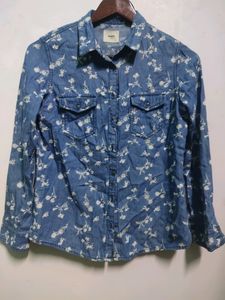 Max Blue Top With White Printed Flowers Women