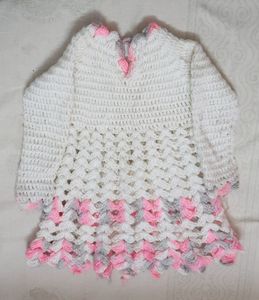 Cute Pink And White Woolen Handmade Frock