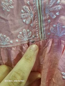Coral Pink With White Embroidery,