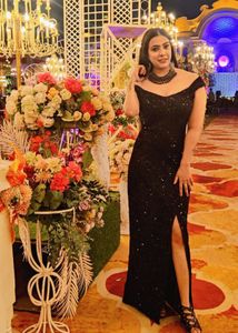 Elegant Black Sequin Slit Gown