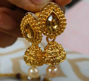 Elegant gold plated long haram Necklace set