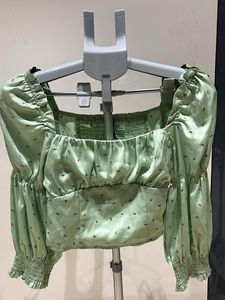 Green Floral Print Crop Top